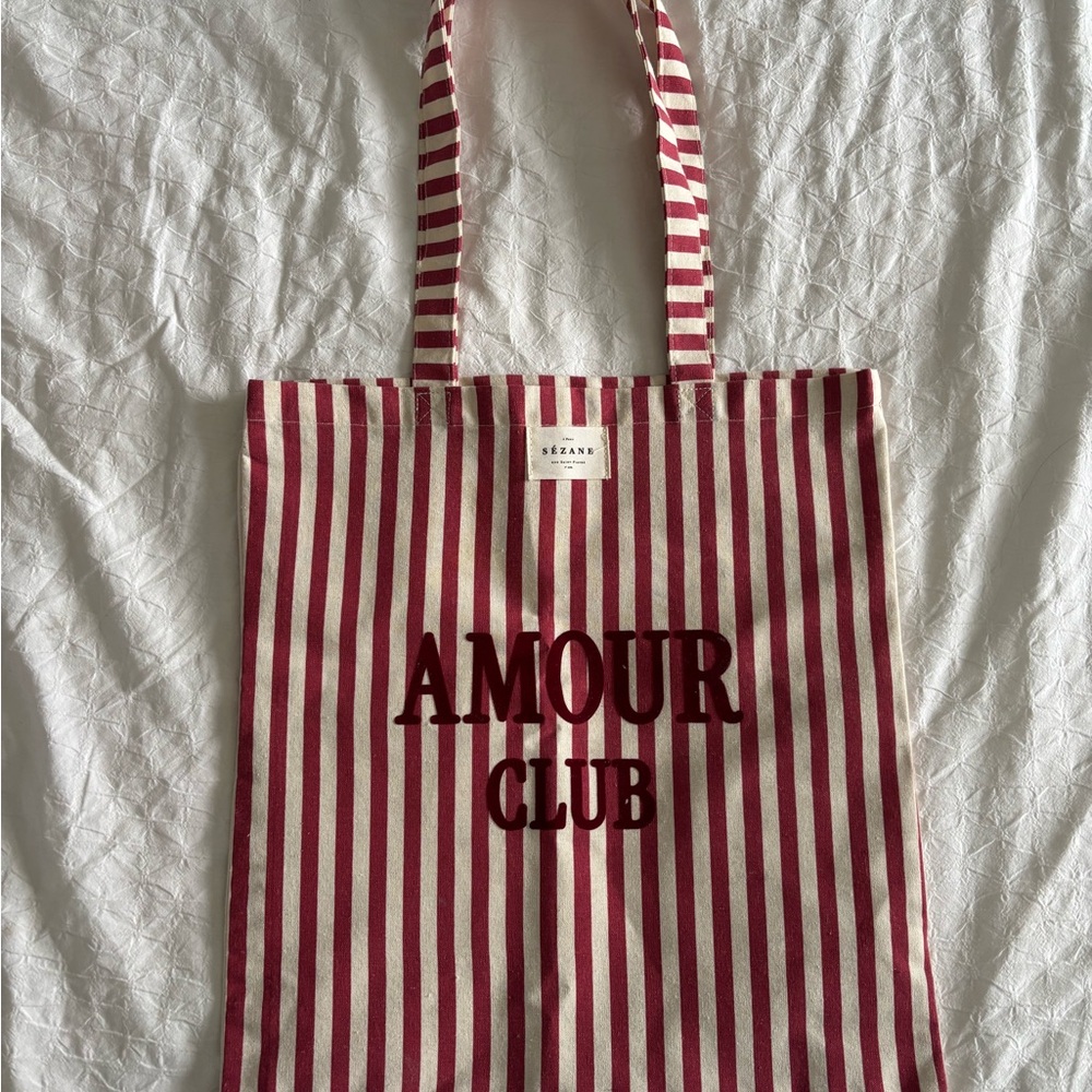 Red and White Striped Tote Bag